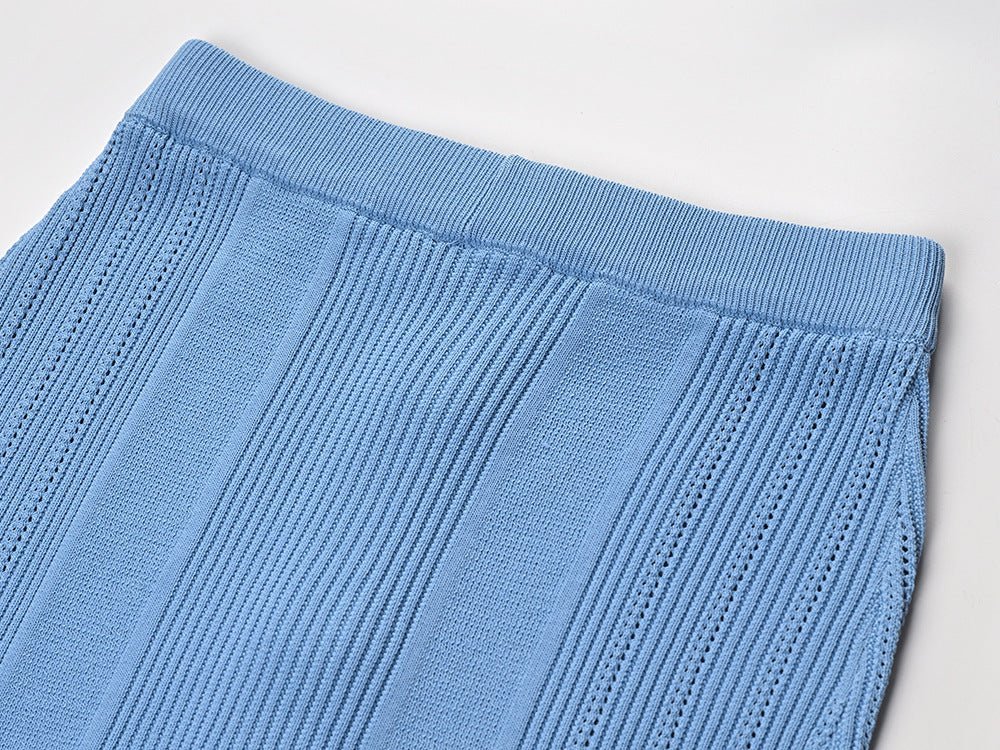 Lexi Midi Skirt - Slim Fit - Ribbed Texture - High - Waisted Design - Statement Gold Buttons - Versatile Styling