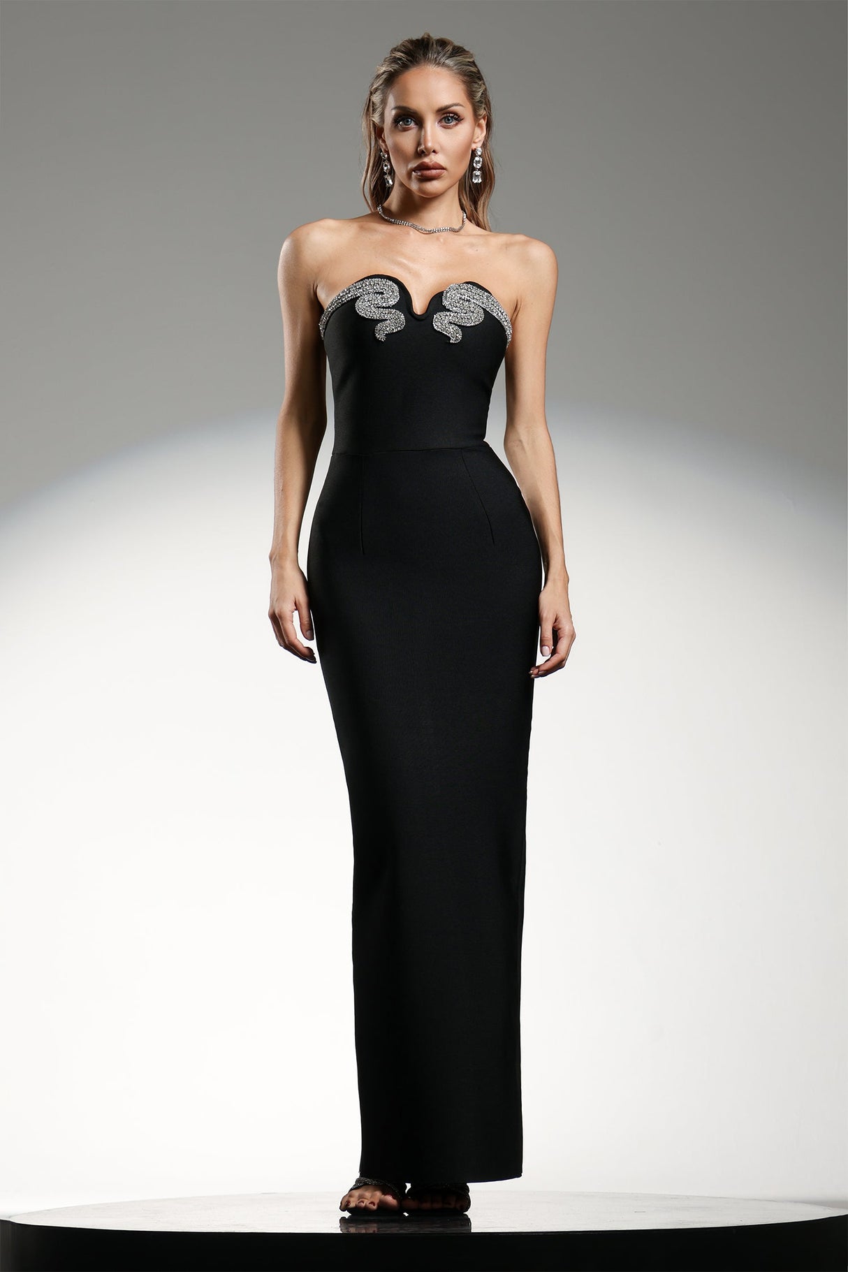 Lia Black Strapless Sweetheart Neckline Shimmering Embellishments Dress