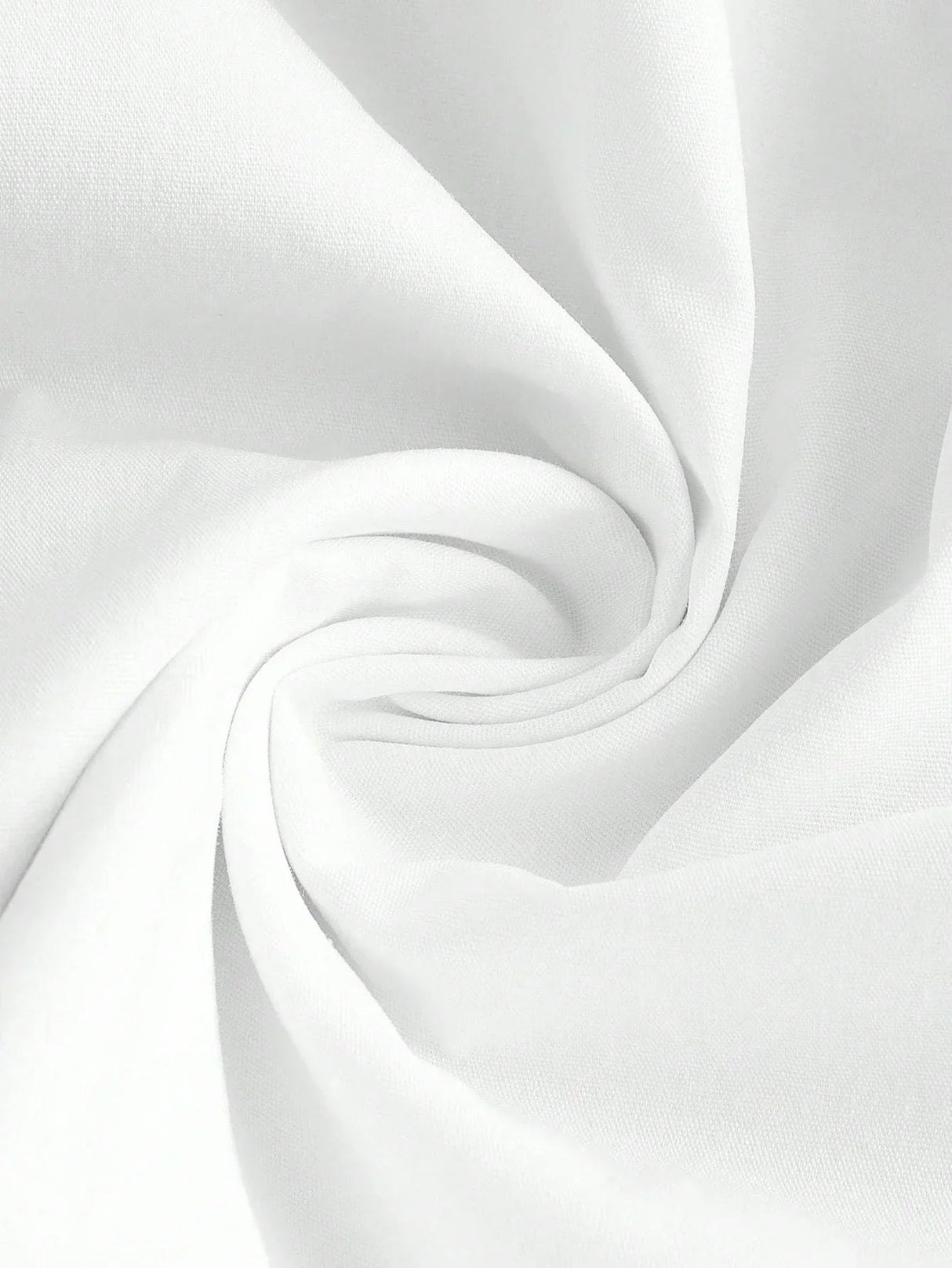 Soft and breathable white fabric spirals gracefully, showcasing its smooth texture and versatility. Perfect for creating.