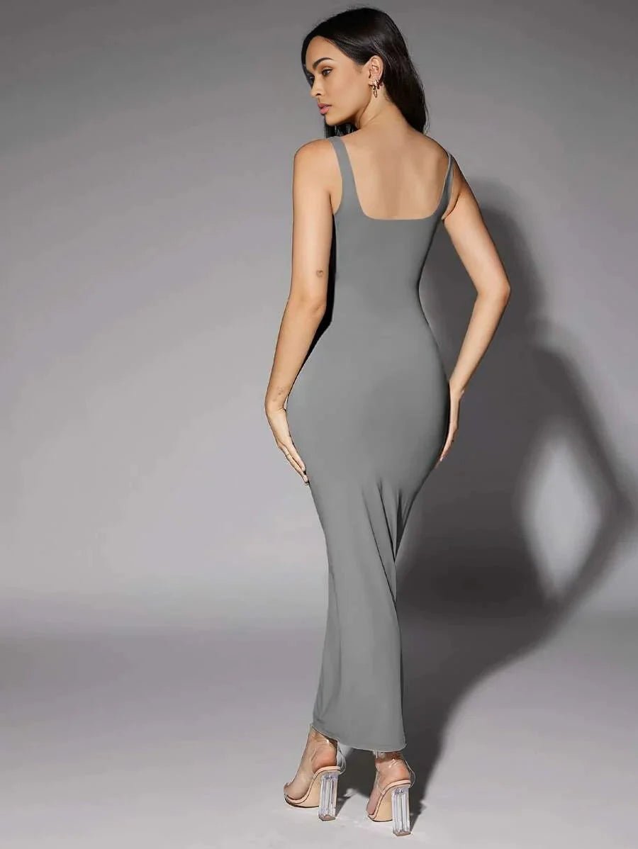 Liana Maxi Dress - Refined Style - Slim Fit - High Stretch Fabric Elasticity - Sleeveless - Long Length - Backless, Split - Pencil Hem Shaped