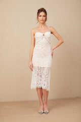 Liana Midi Dress Crystal Embellished Bustier & Flared Hem