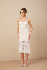Liana Midi Dress Crystal Embellished Bustier & Flared Hem