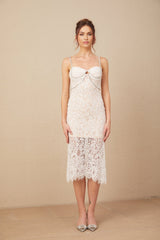 Liana Midi Dress Crystal Embellished Bustier & Flared Hem