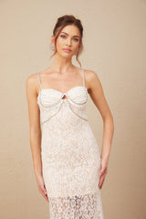 Liana Midi Dress Crystal Embellished Bustier & Flared Hem