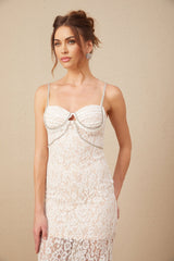 Liana Midi Dress Crystal Embellished Bustier & Flared Hem