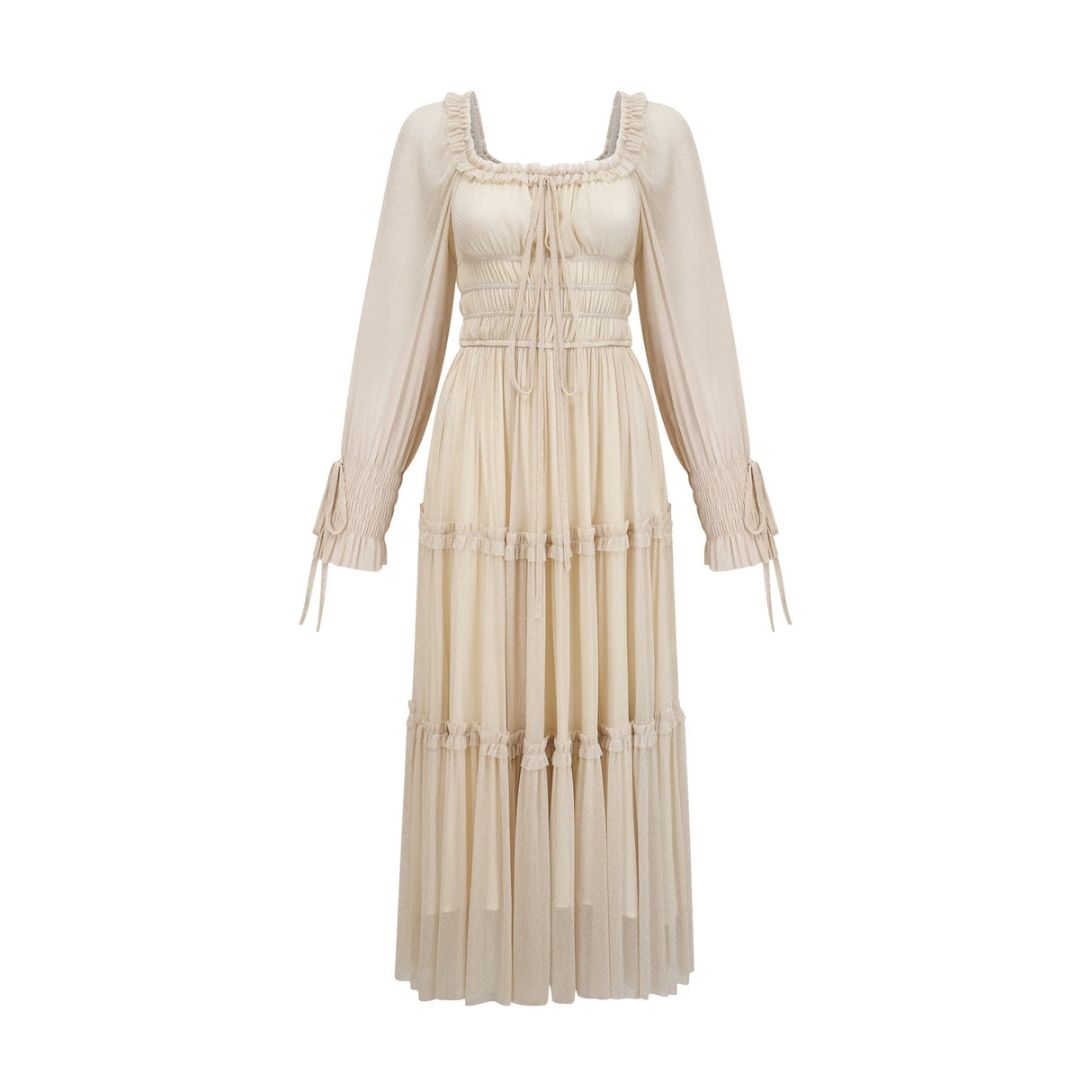 Liana Midi Dress with Metallic Threading and Tiered Design