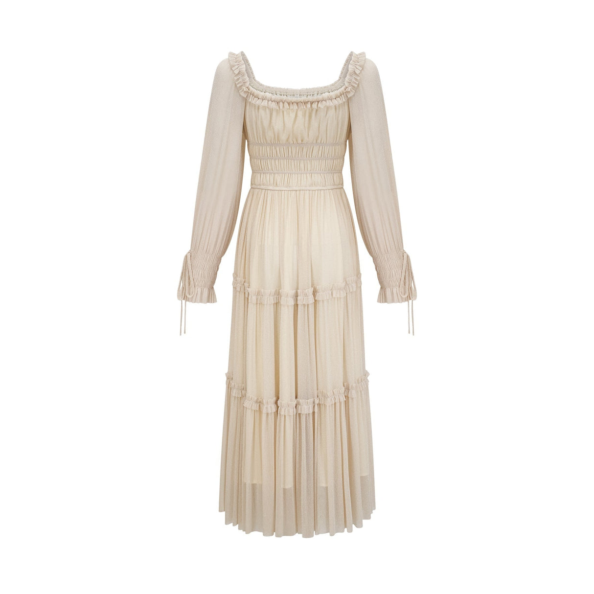 Liana Midi Dress with Metallic Threading and Tiered Design
