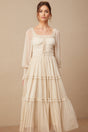 Liana Midi Dress with Metallic Threading and Tiered Design