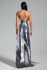 Liana Silver Sequin Slit Dress