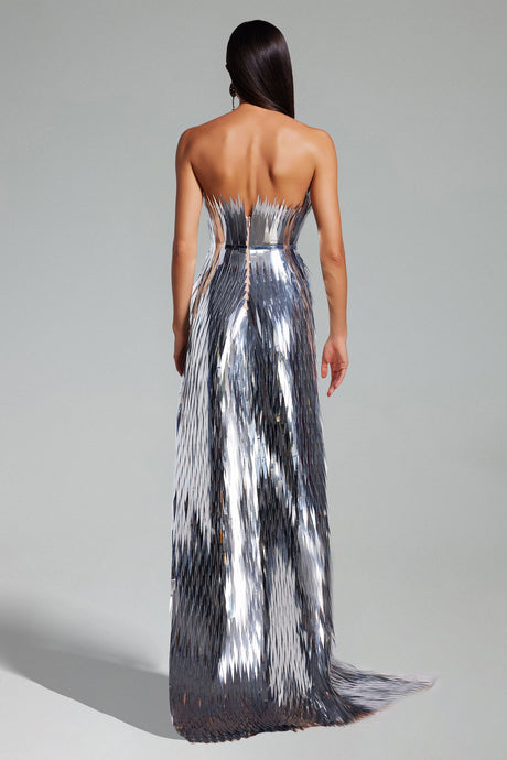 Liana Silver Sequin Slit Dress