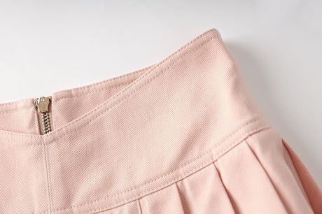 Liana Skirt - High - Waisted A - Line - Double - Breasted Buttons - Flared Hem - Structured Pleats - Gold - Tone Details