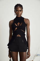 Liana Top Liana Twist Detail High Neck Sleeveless Black Ribbed