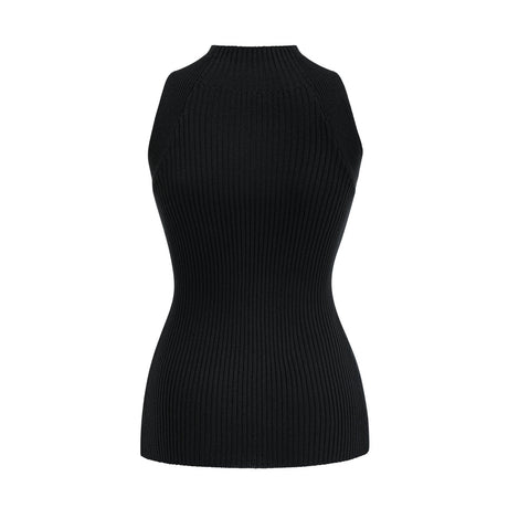 Liana Top Liana Twist Detail High Neck Sleeveless Black Ribbed