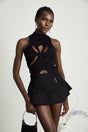 Liana Top Liana Twist Detail High Neck Sleeveless Black Ribbed
