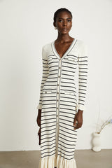 Liana white striped flutedhem midi dress