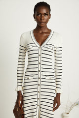 Liana white striped flutedhem midi dress