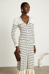 Liana white striped flutedhem midi dress