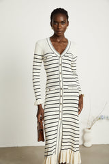 Liana white striped flutedhem midi dress