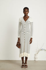 Liana white striped flutedhem midi dress