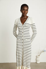 Liana white striped flutedhem midi dress
