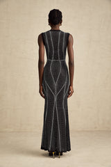 Liane black crystalembellished semisheer maxi dress