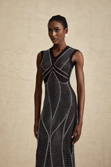Liane black crystalembellished semisheer maxi dress