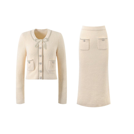 Liane fauxpearl embellished jacket  skirt matching set