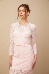 Licia Floral Midi Dress in Vibrant Pink with Lace Overlay & Crystal Embellishments