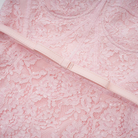 Licia Floral Midi Dress in Vibrant Pink with Lace Overlay & Crystal Embellishments