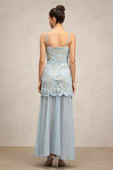 Licia Light Blue Lace Maxi Dress for Special Occasions
