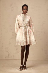Licia Mini Dress Floral Print Belted Waist Front Button Fastening