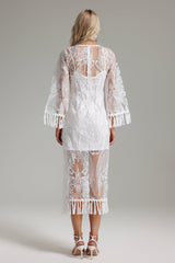 Licia White Embroidered Tassel Detail Dress for Weddings and Special Events