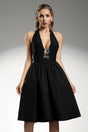 Lidia Black Halter Neckline Bow Detail Dress for Cocktail Parties and Evening Events