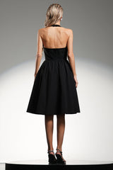 Lidia Black Halter Neckline Bow Detail Dress for Cocktail Parties and Evening Events