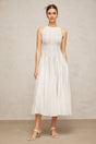 Lilah Midi Dress White Crochet Puff Godet Slip Zip & Flair