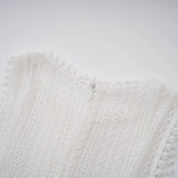 Lilah Midi Dress White Crochet Puff Godet Slip Zip & Flair