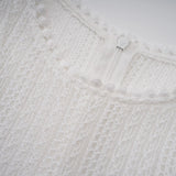 Lilah Midi Dress White Crochet Puff Godet Slip Zip & Flair