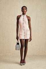 Lilah Mini Dress Pink Tweed Crystal Embellished