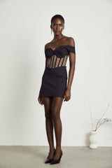 Liliana Mini Dress Mesh Corset Sweetheart Off Shoulder Black