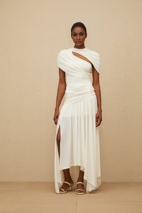 Lillian Top & Skirt - Stretch Design - Ruched Detailing - Asymmetrical Design - Fitted Silhouette - Rear Zip Fastening