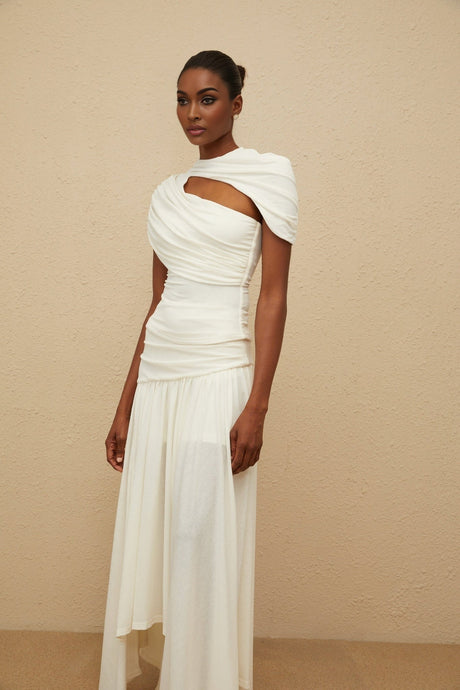 Lillian Top & Skirt - Stretch Design - Ruched Detailing - Asymmetrical Design - Fitted Silhouette - Rear Zip Fastening