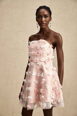Lilou Pink 3D Petal Puff Mini Dress With Scallop Hem