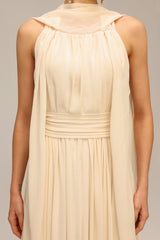 Lily Beige Backless Sleeveless Draped Neckline Dress