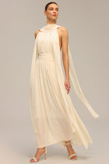 Lily Beige Backless Sleeveless Draped Neckline Ethereal Dress