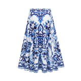 Lily Skirt & Top Set Blue & White Graphic Printed with Gold Accents