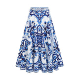Lily Skirt & Top Set Blue & White Graphic Printed with Gold Accents