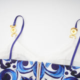 Lily Skirt & Top Set Blue & White Graphic Printed with Gold Accents