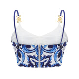 Lily Skirt & Top Set Blue & White Graphic Printed with Gold Accents