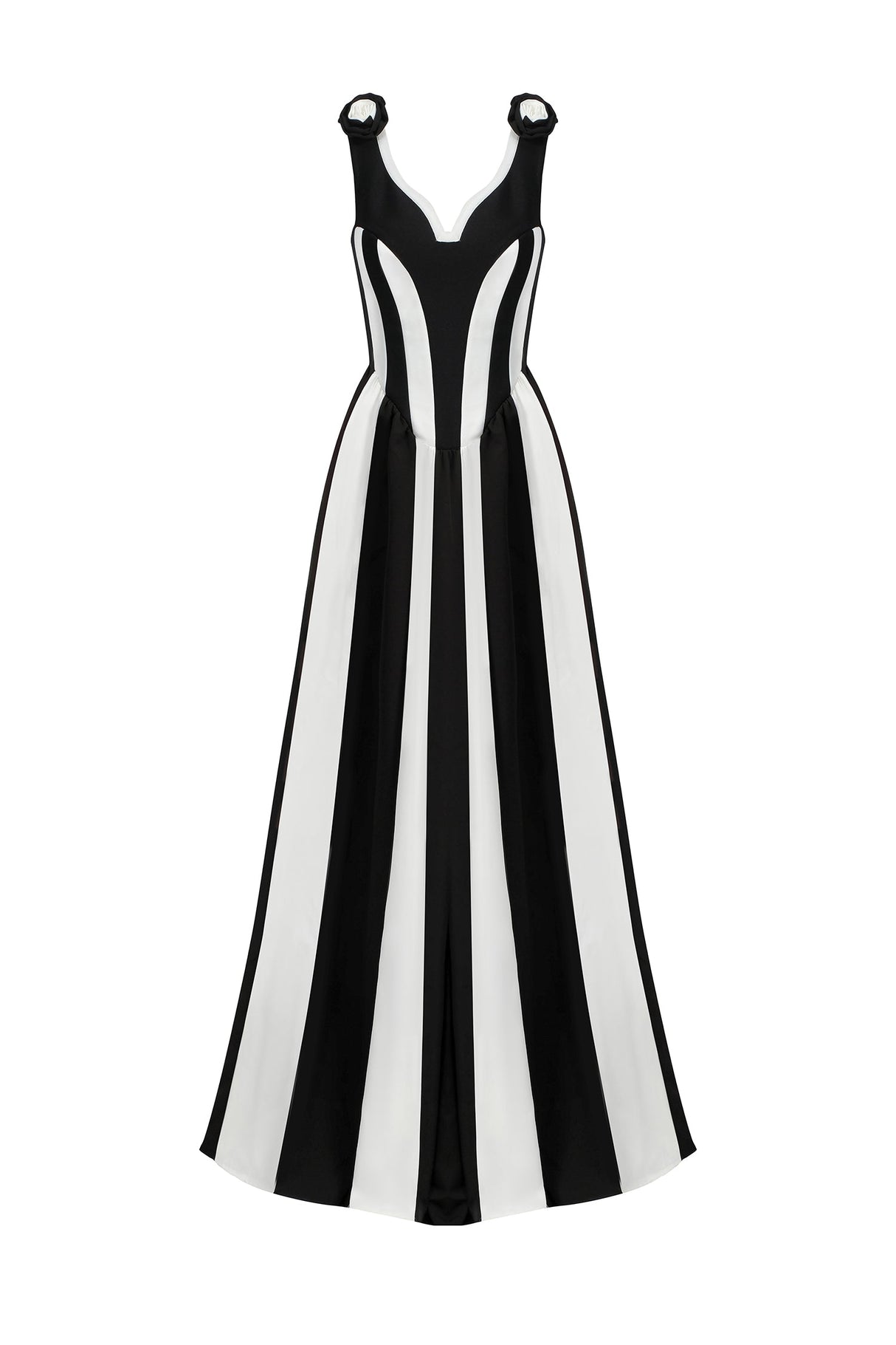 Lina Black Striped V-Neckline Sleeveless Dress