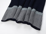 Lina Fitted Top and Flared Skirt Set - Ribbed Texture - Striped Sleeves - Skirt Sections